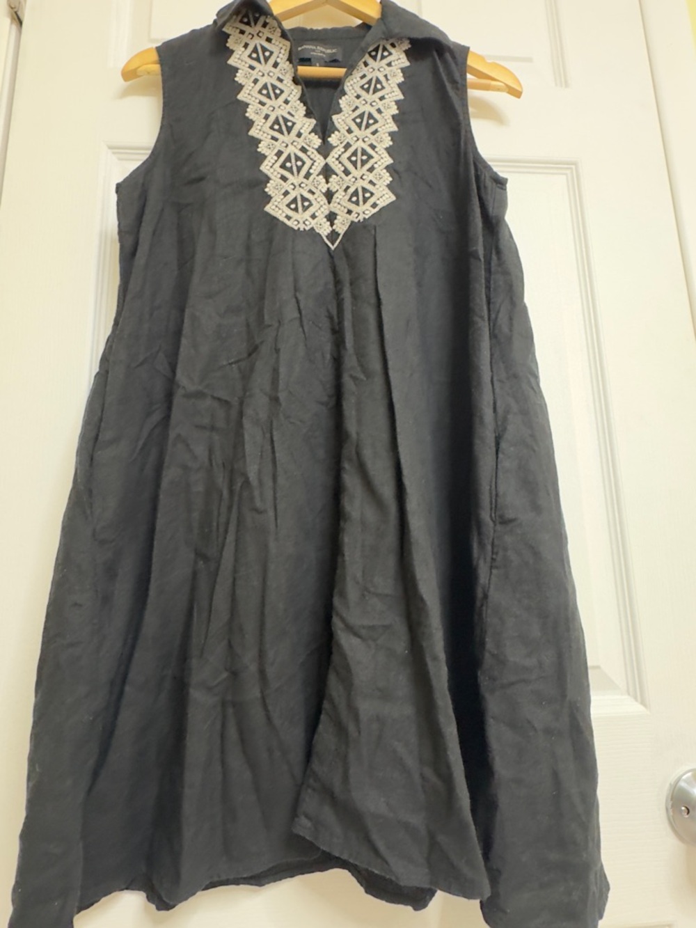 Banana Republic Black Sleeveless Mini Dress with Ivory Crochet V-Neck